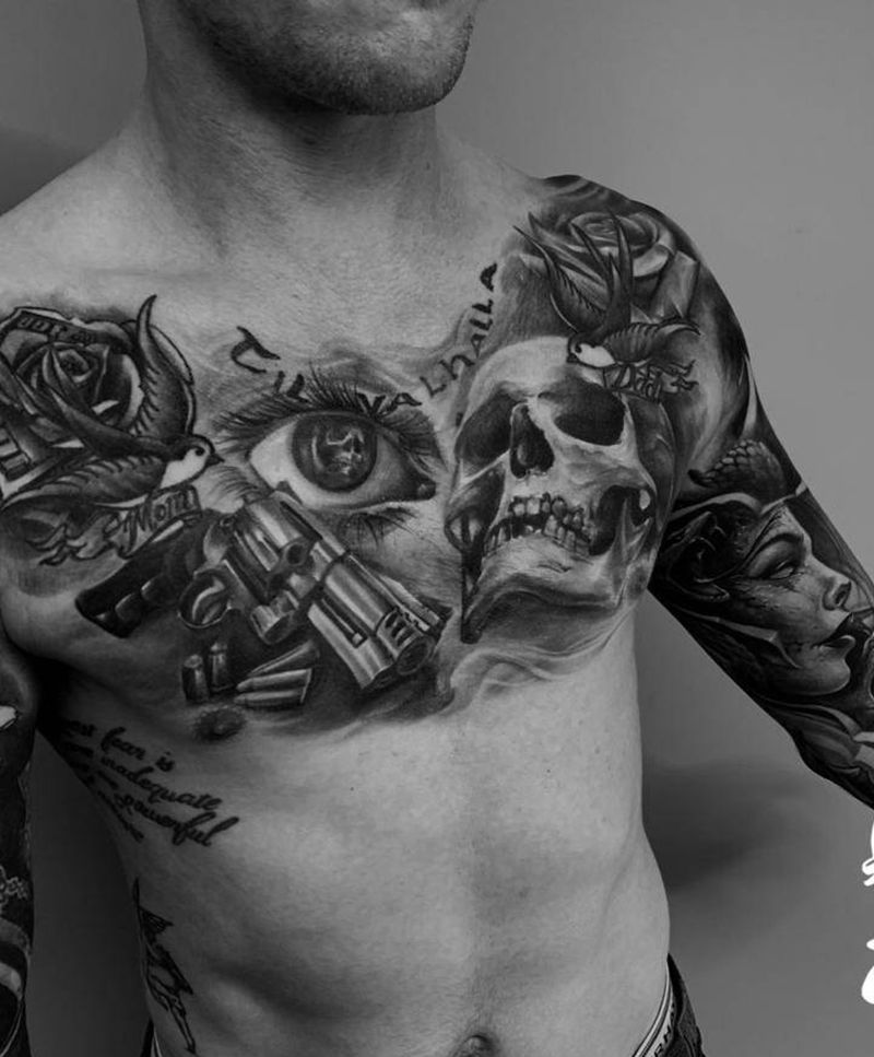 一名狱警纹身图片_手臂胸部欧美写实纹身图案