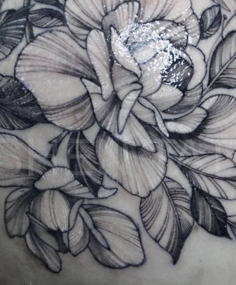 素花纹身图片_肩部手臂素花清新纹身图案