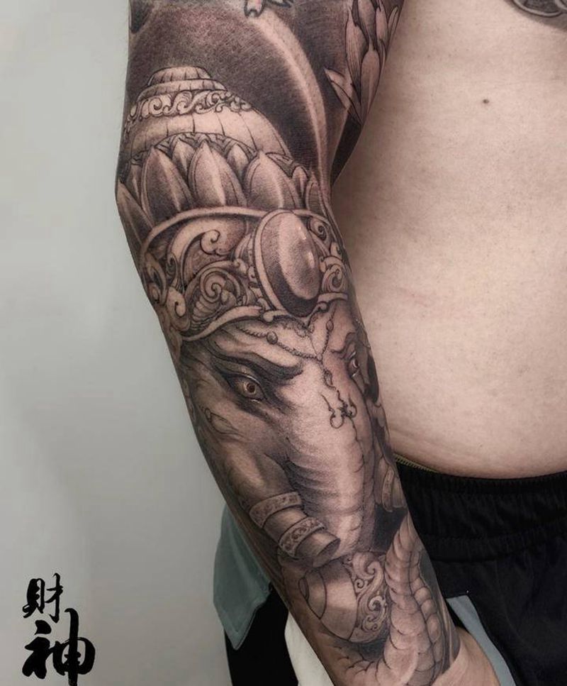 财神象纹身图片_手臂新传统纹身图案
