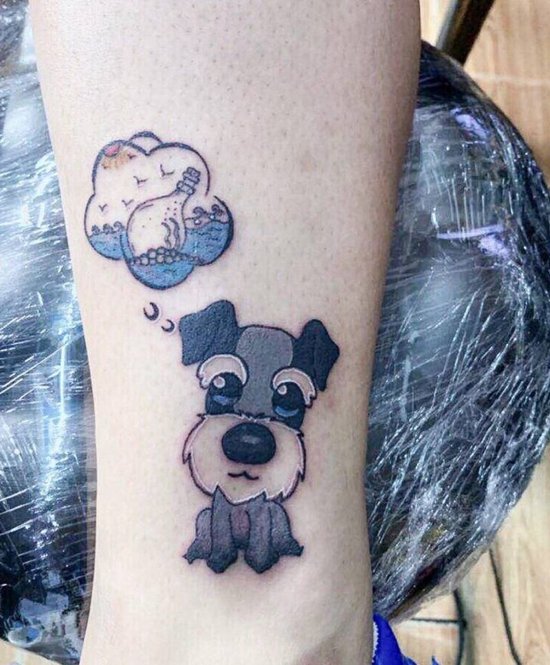 雪纳瑞纹身图片_腿部New School纹身图案