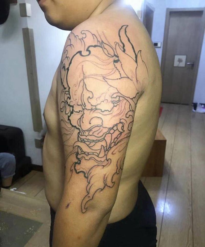 般若线条纹身图片_手臂新传统纹身图案