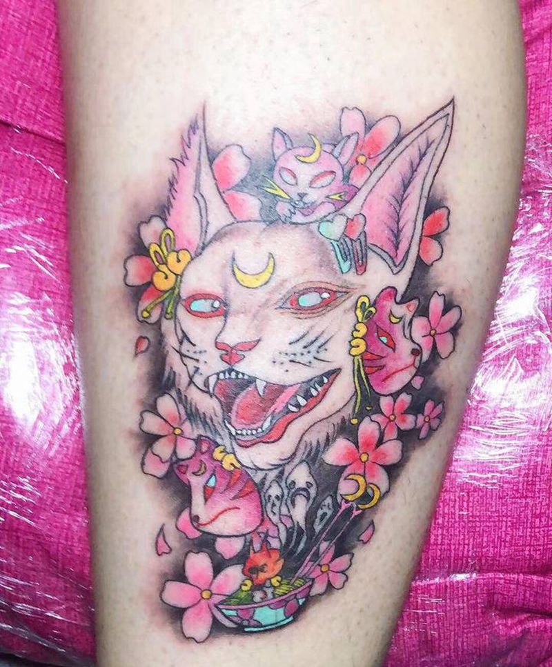 网图纹身图片_腿部New School纹身图案