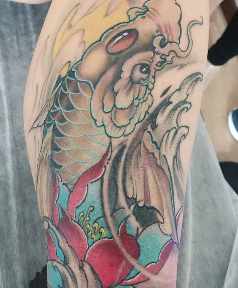 鲤鱼纹身图片_腿部新传统纹身图案