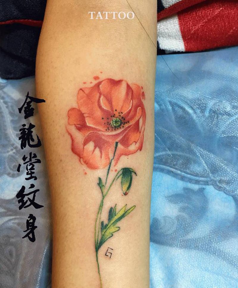 水彩中国风纹身图片_手臂新传统水彩纹身图案