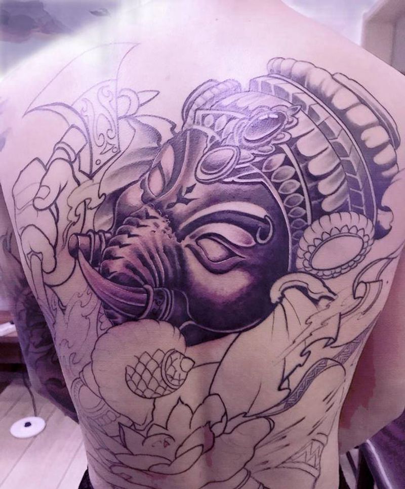 象神纹身图片_背部纹身图案