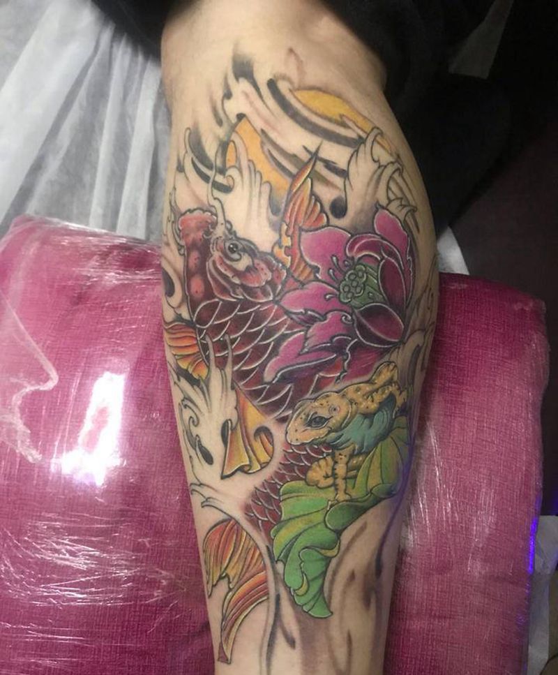 鲤鱼纹身图片_腿部纹身图案