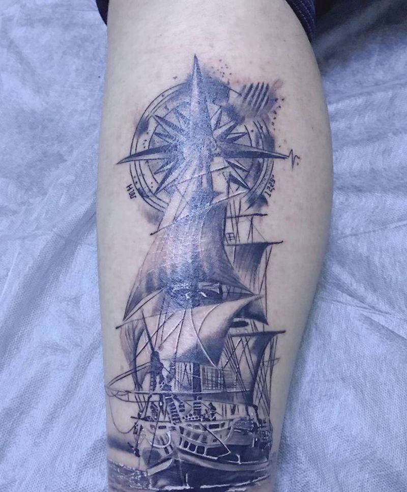 方向纹身图片_腿部纹身图案