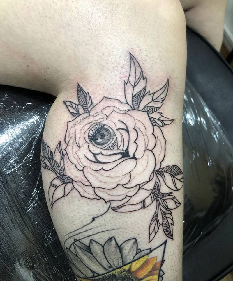 藏眼玫瑰纹身图片_腿部Old SchoolNew School玫瑰纹身图案