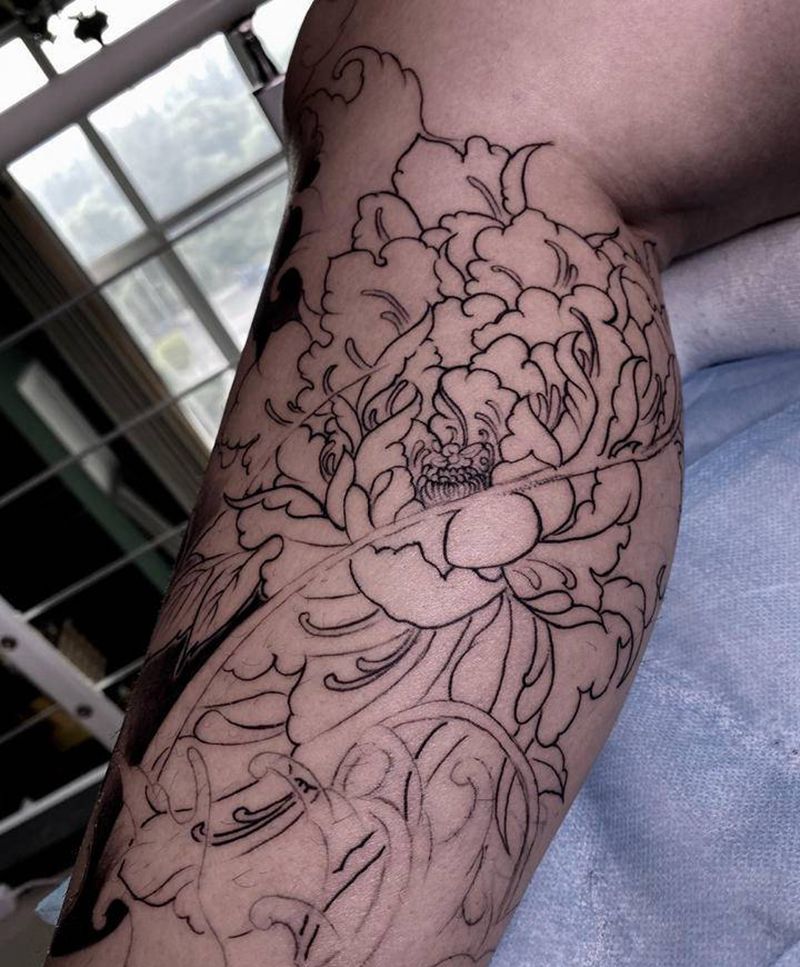 花纹身图片_腿部新传统纹身图案