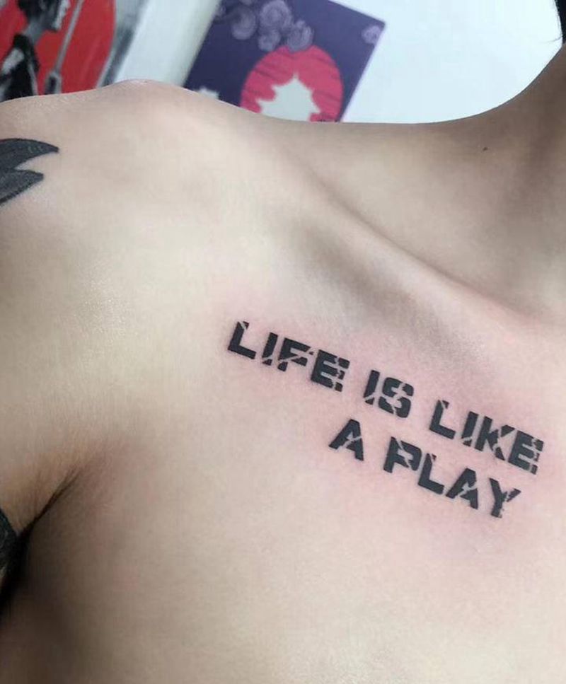 英文纹身图片_胸部花体字英文纹身图案