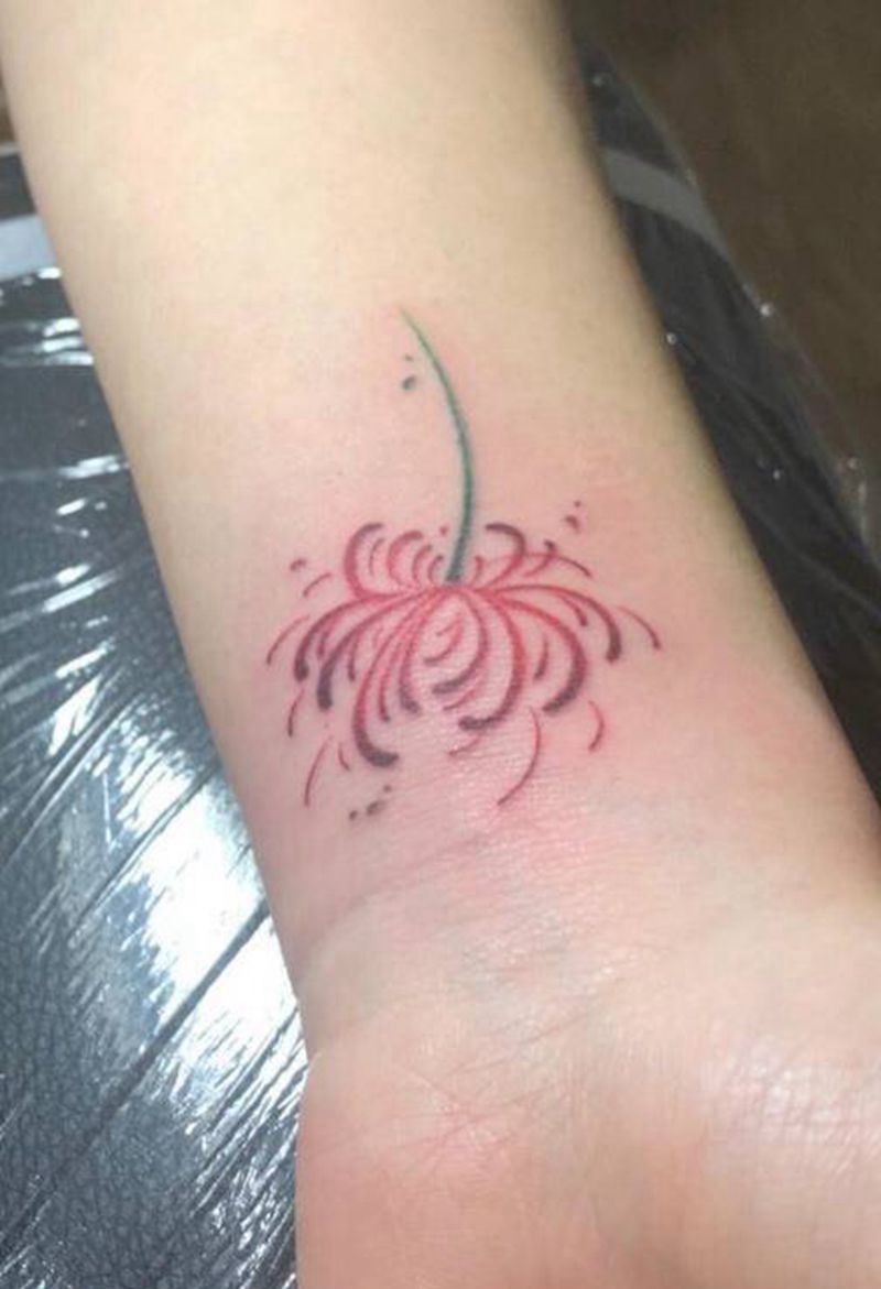 彼岸花纹身图片_手臂水彩彼岸花纹身图案