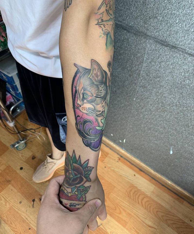 猫纹身图片_New School纹身图案