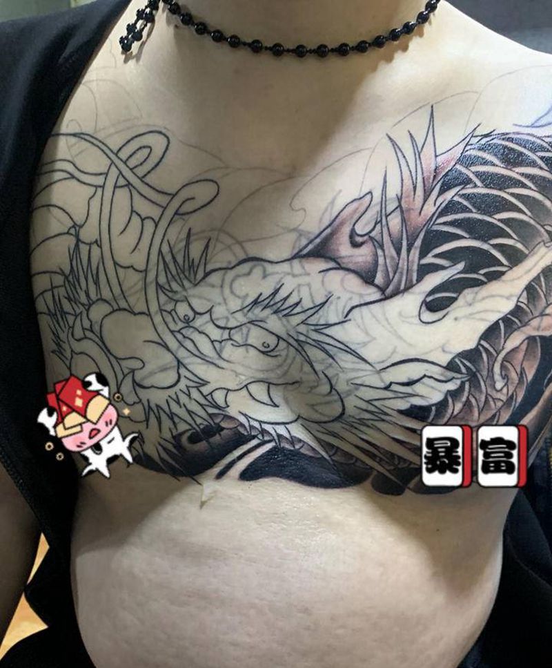 花胸-龙纹身图片_新传统纹身图案