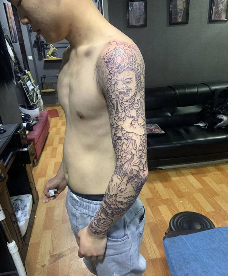 黄财神传统花臂。纹身图片_新传统纹身图案