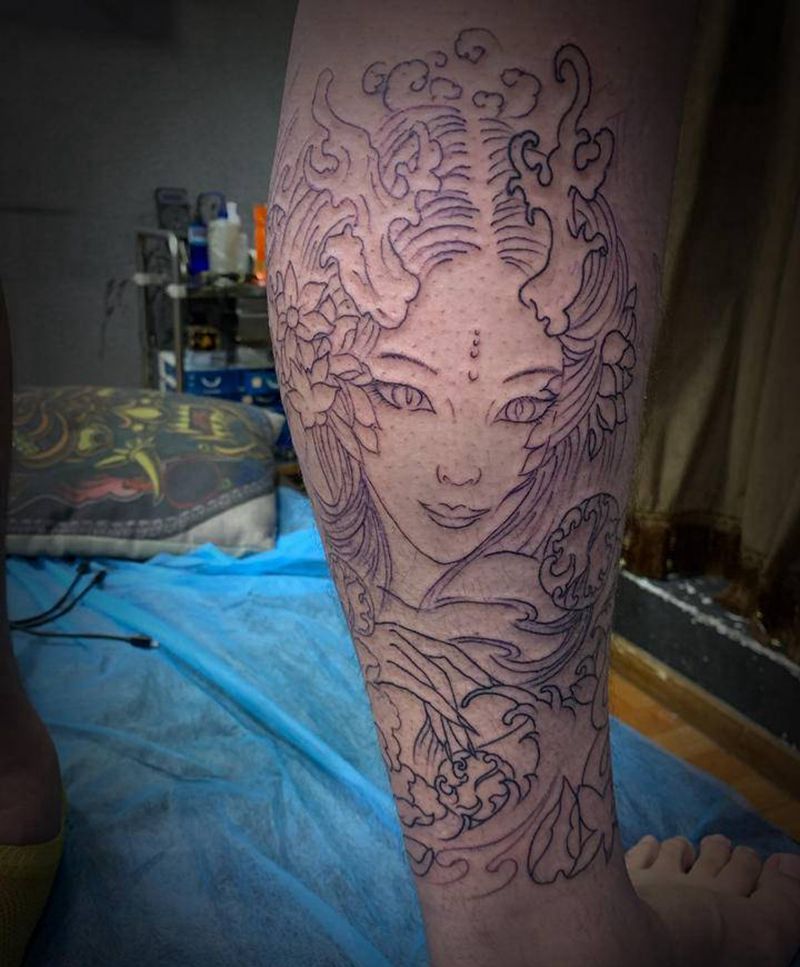 艺伎。纹身图片_新传统纹身图案