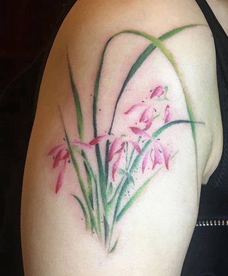 兰纹身图片_手臂水彩兰花纹身图案