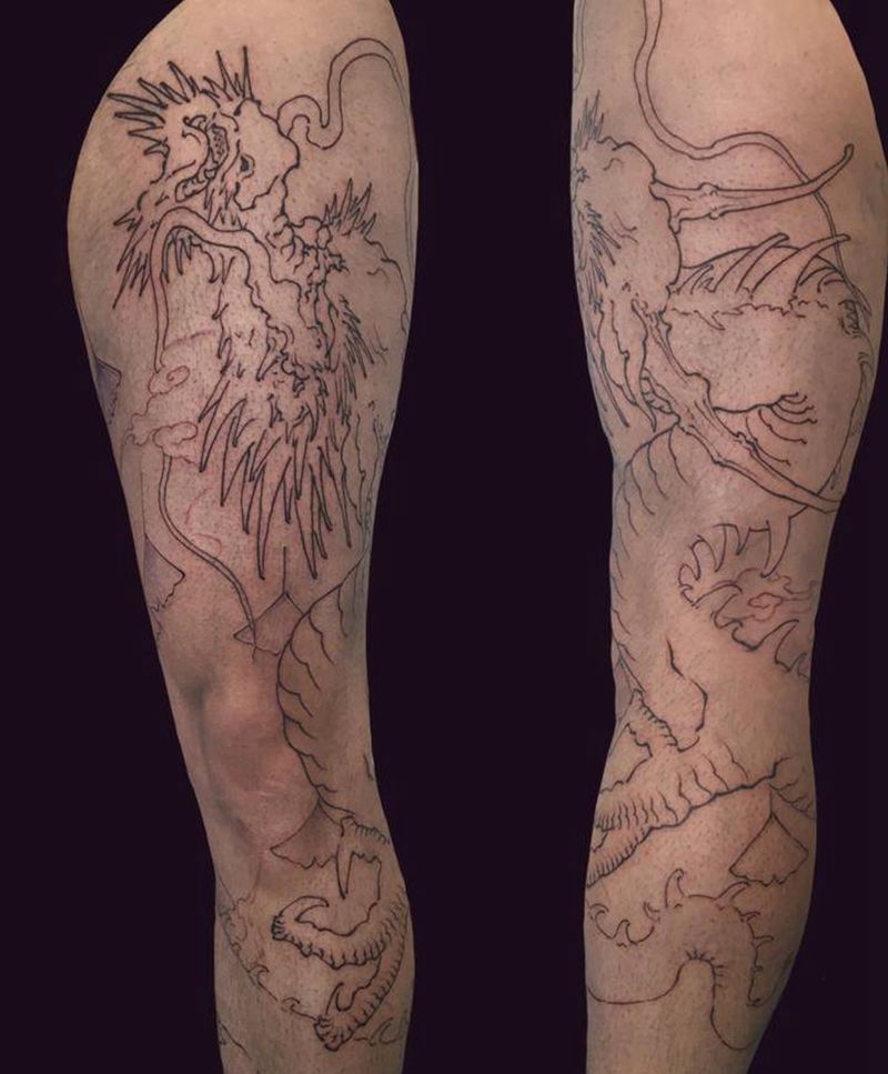 龙纹身图片_腿部新传统纹身图案