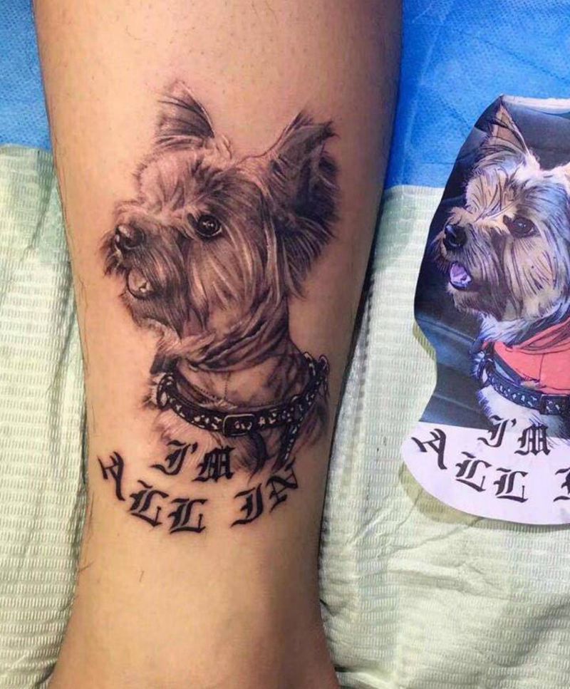 狗狗纹身图片_腿部欧美写实纹身图案