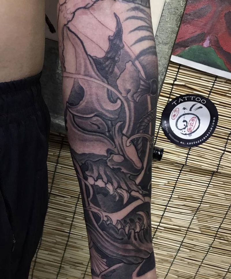 般若水浪纹身图片_手臂新传统纹身图案