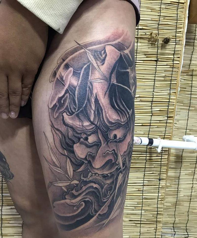 般若纹身图片_腿部新传统纹身图案