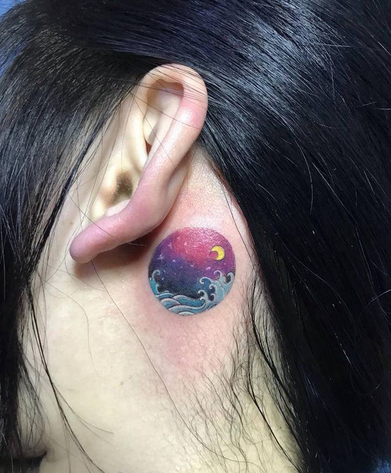 遮盖纹身图片_颈部水彩纹身图案