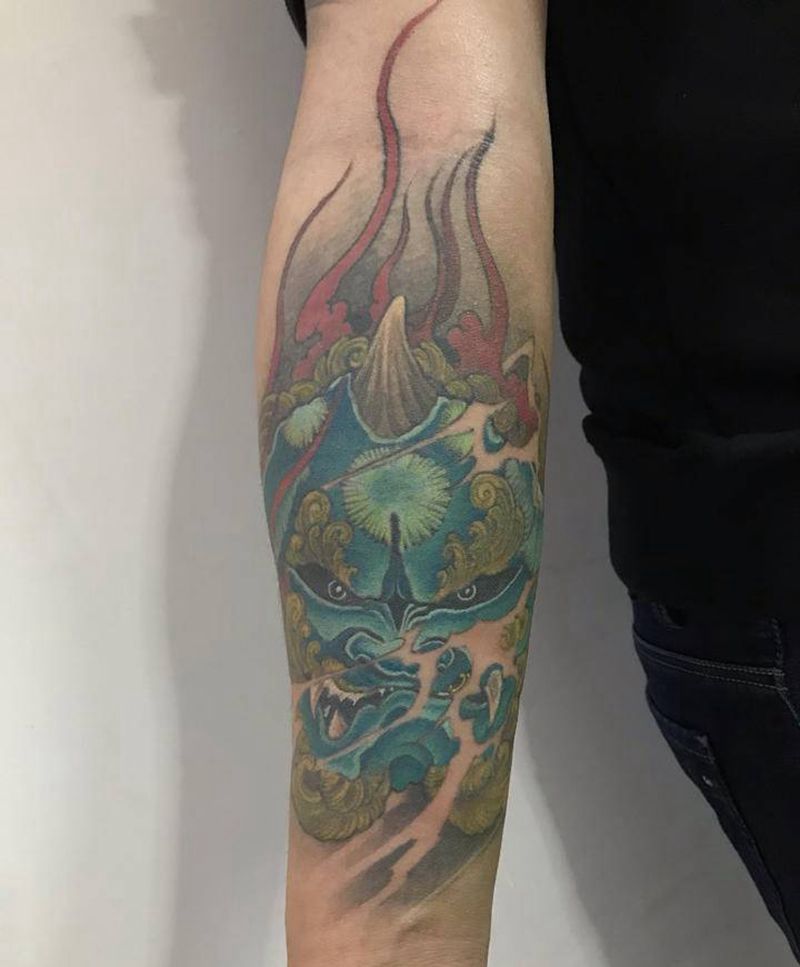 唐狮子纹身图片_手臂新传统纹身图案