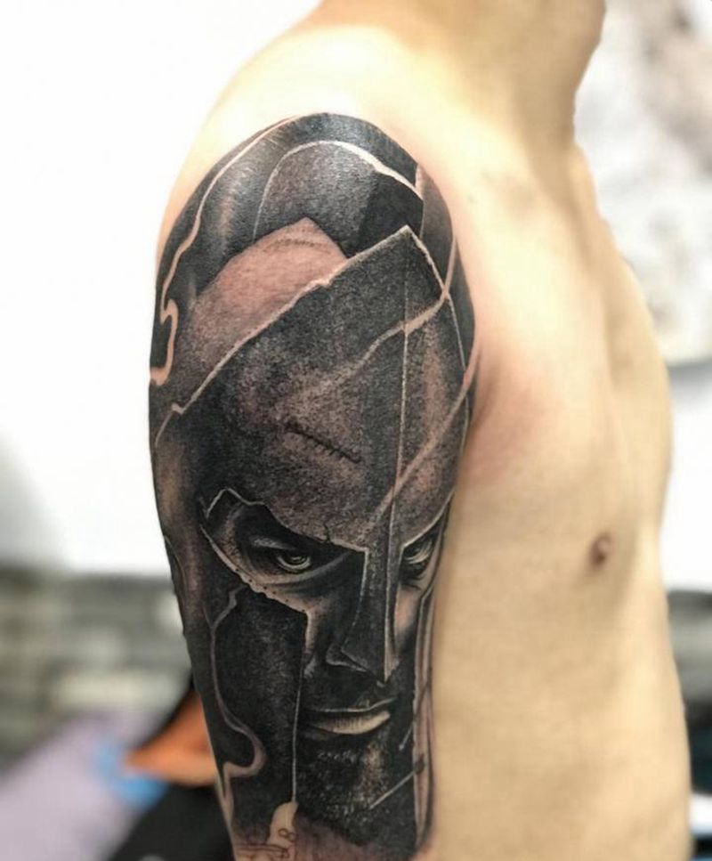 斯巴达勇士纹身图片_手臂欧美写实纹身图案