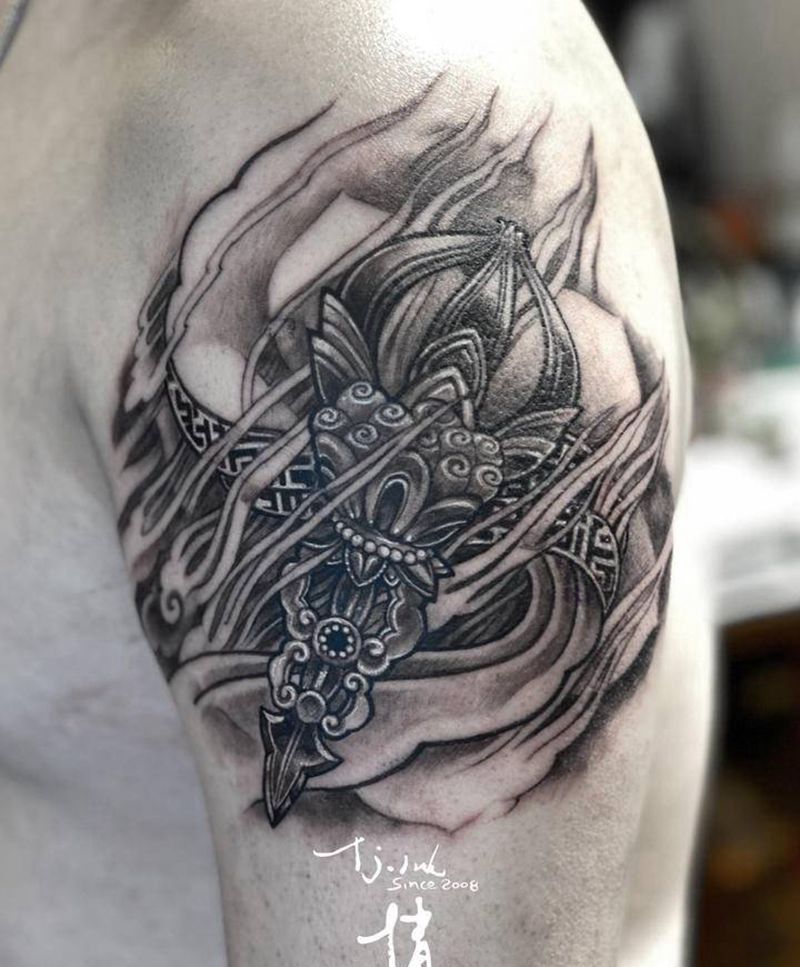 杵纹身图片_手臂新传统东方神秘纹身图案