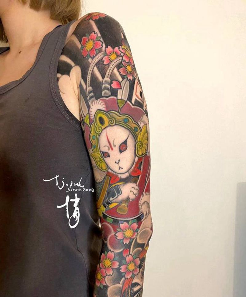 老北京兔爷纹身图片_手臂肩部新传统东方神秘刺青师倩纹身图案