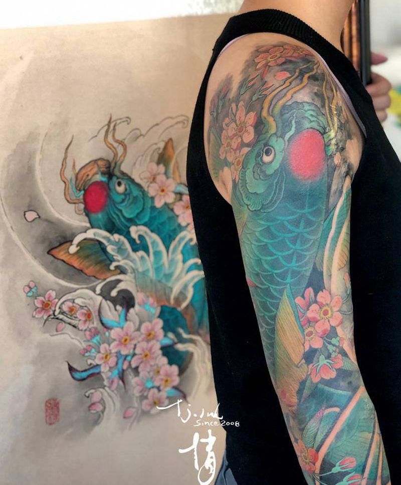 烫伤遮盖纹身图片_手臂新传统东方神秘刺青师倩纹身图案