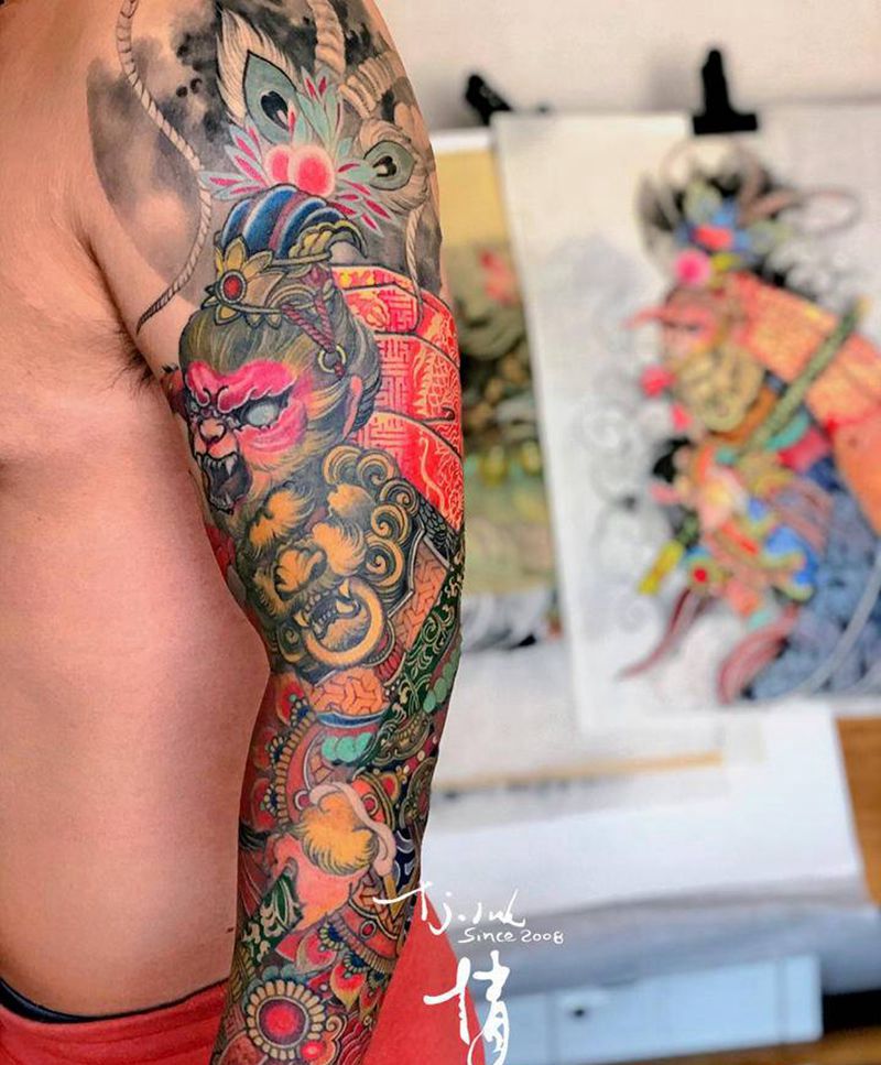 齐天大圣纹身图片_手臂新传统东方神秘刺青师倩纹身图案