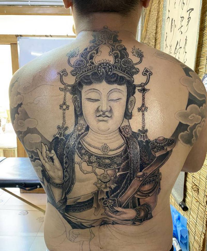 文殊菩萨 未完纹身图片_背部新传统纹身图案
