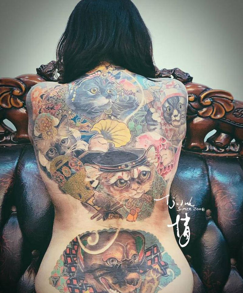 遮盖作品【四福神】纹身图片_背部肩部新传统刺青师倩纹身图案