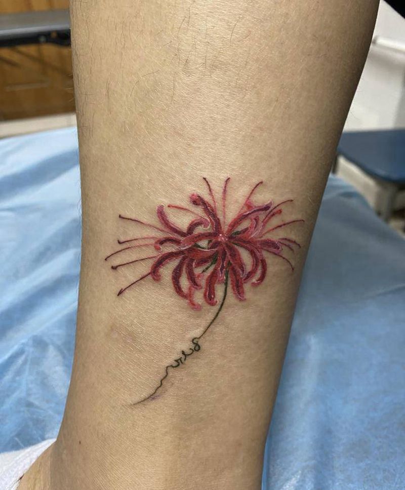 迷你版彼岸花纹身图片_腿部新传统纹身图案