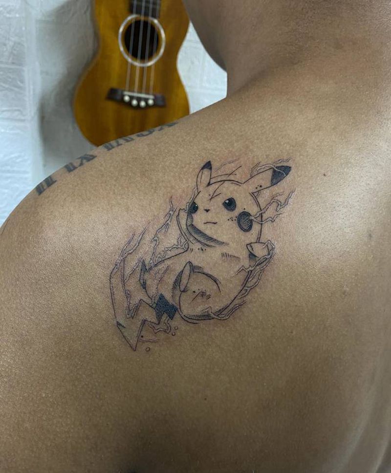 皮卡丘纹身图片_水墨几何纹身图案