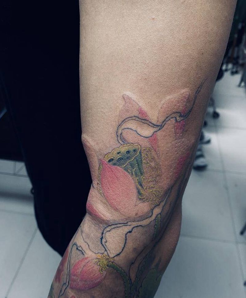 莲纹身图片_手臂新传统纹身图案