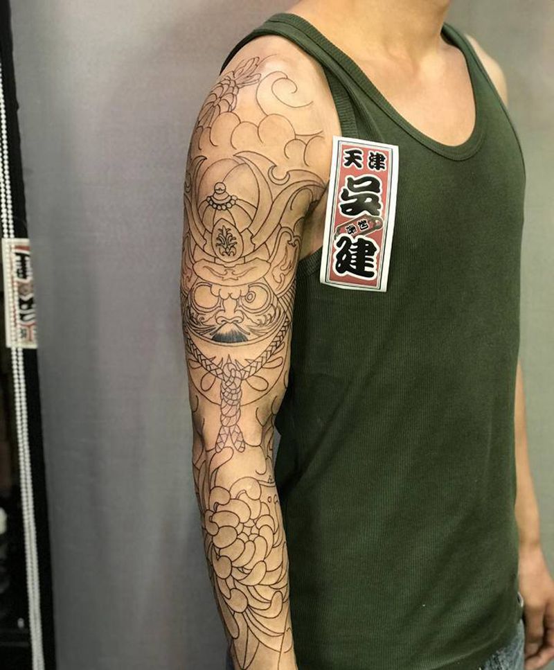 达摩蛋纹身图片_手臂老传统纹身图案