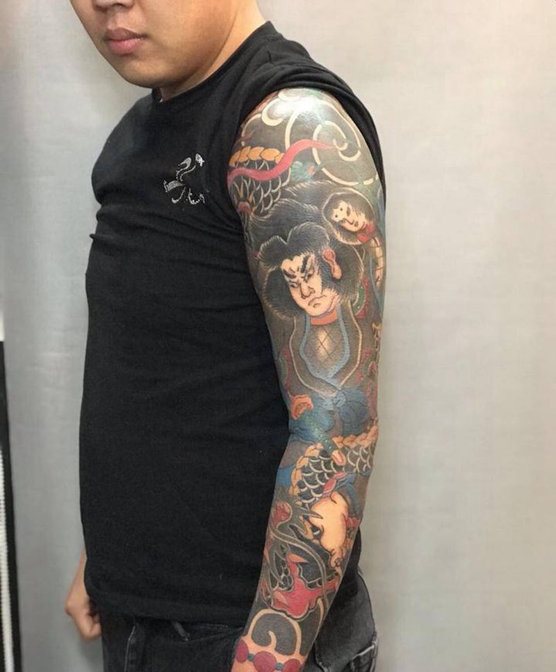 龙王太郎纹身图片_手臂老传统纹身图案