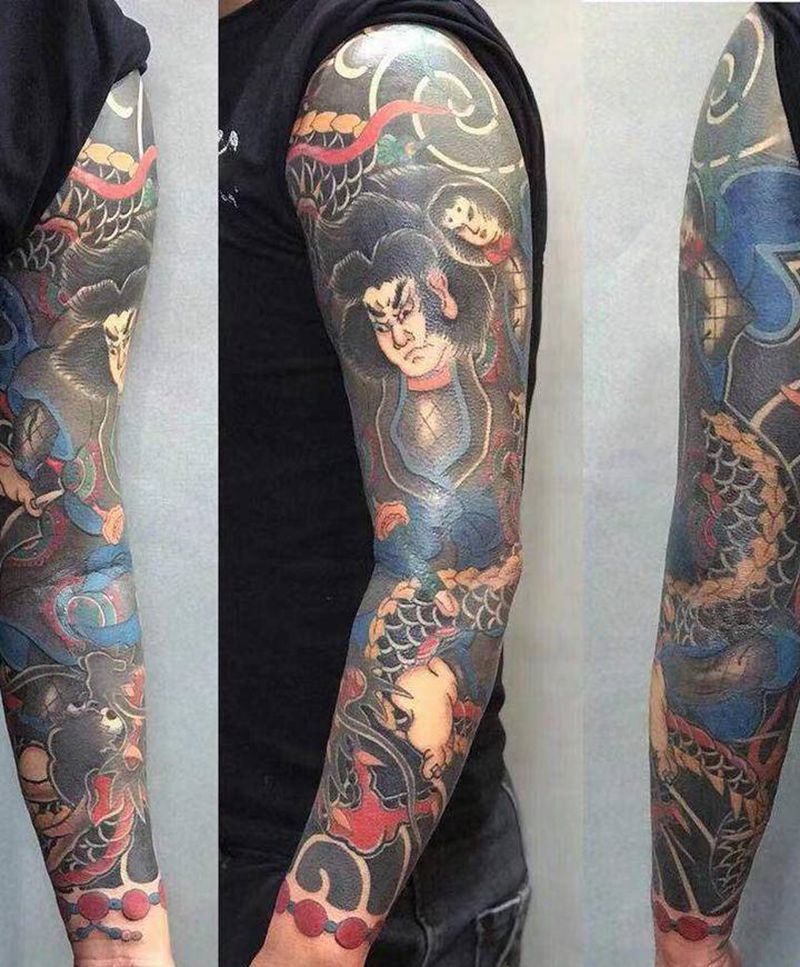 龙王太朗纹身图片_手臂老传统纹身图案