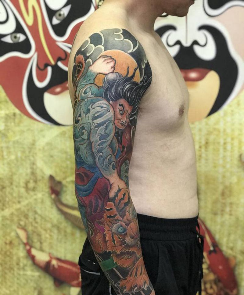 （武松打虎）修改作品纹身图片_手臂老传统纹身图案