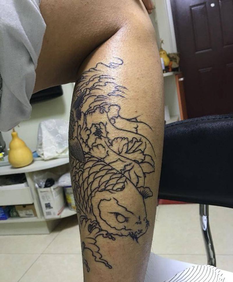 鲤鱼割线纹身图片_