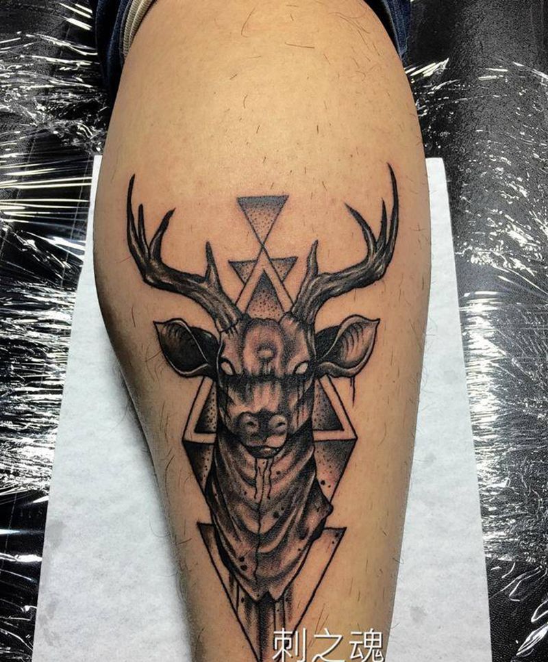 鹿纹身图片_欧美写实动物原创纹身图案