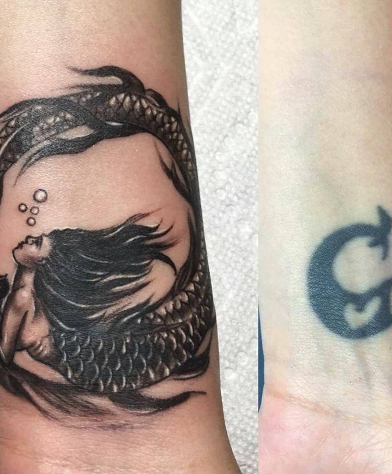 美人鱼纹身图片_原创人物欧美手臂成品纹身图案