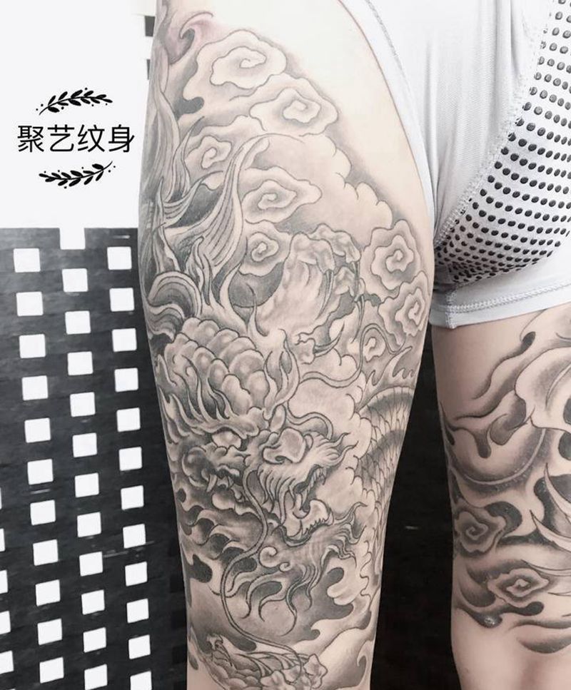 包腿龙纹身图片_腿部纹身图案