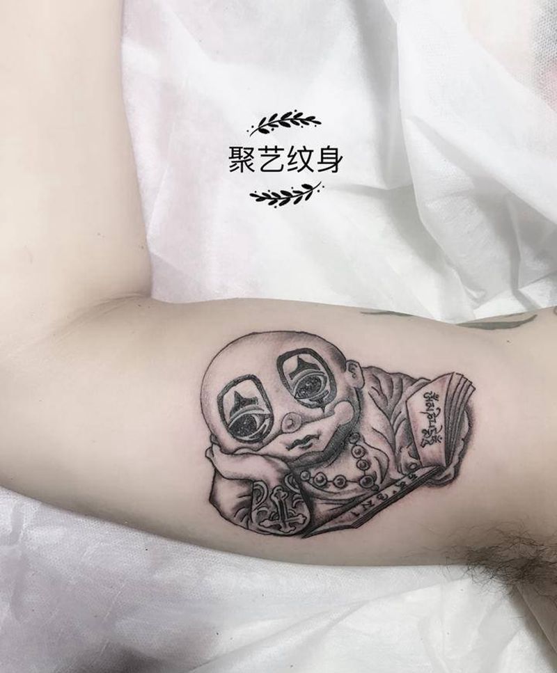 花臂小丑孩纹身图片_手臂纹身图案