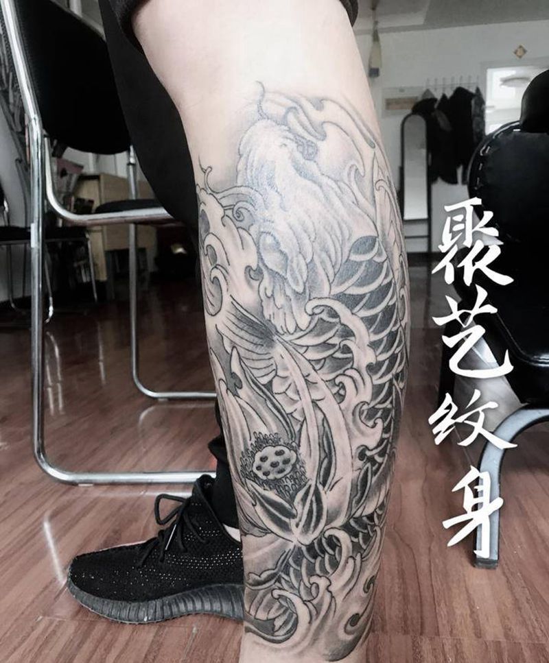 包腿鱼纹身图片_腿部纹身图案