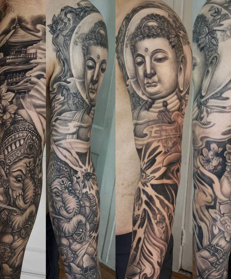 佛纹身图片_背部新传统纹身图案
