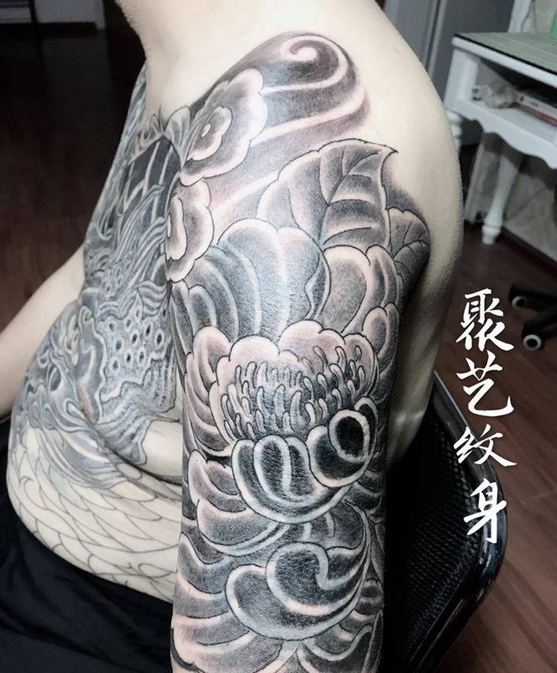 覆盖纹身牡丹纹身图片_手臂纹身图案