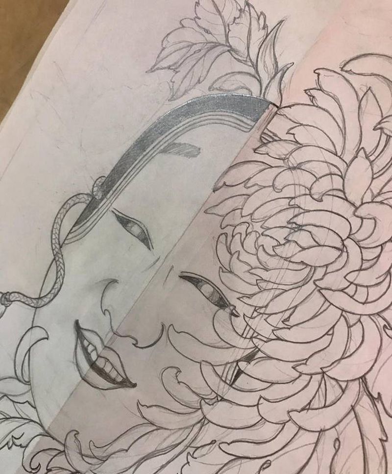 菊花小面纹身图片_手臂胸部新传统小面纹身图案