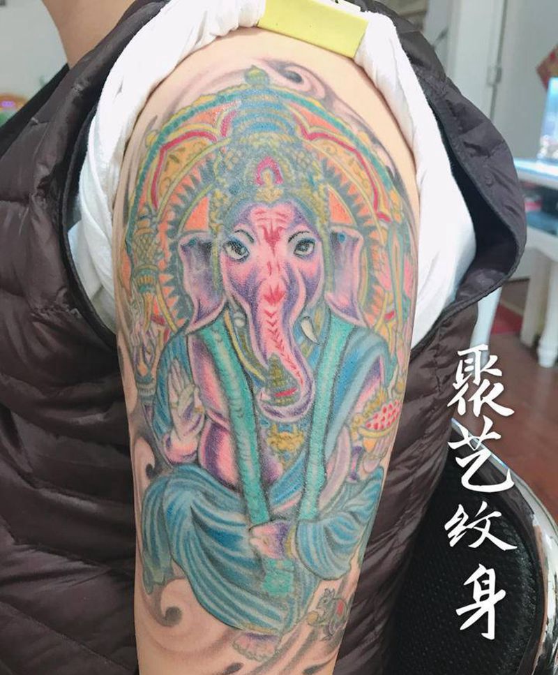 老旧纹身修改翻新 象神纹身图片_手臂纹身图案